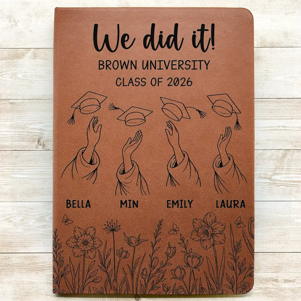 Graduation Cap Toss Celebration - Personalized Leather Journal - Image 3