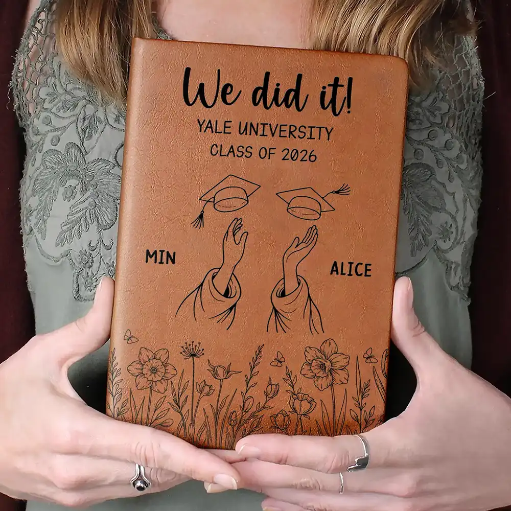 Graduation Cap Toss Celebration - Personalized Leather Journal - Image 4