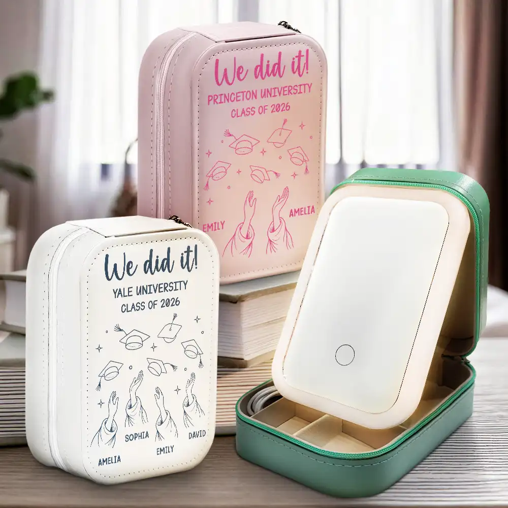 Graduation Cap Toss Celebration - Personalized Makeup Box With LED Mirror - Image 2