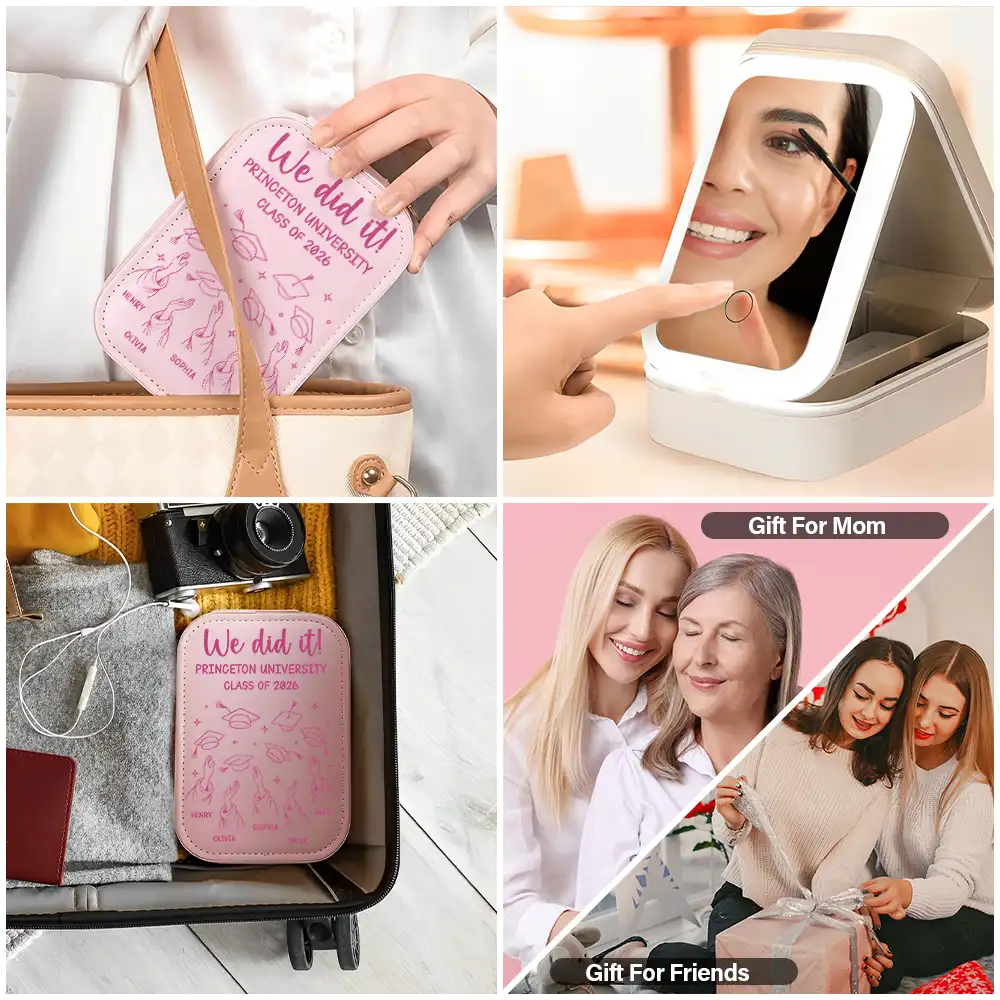 Graduation Cap Toss Celebration - Personalized Makeup Box With LED Mirror - Image 5