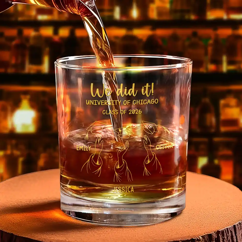 Graduation Cap Toss Metal Engraved Effect - Personalized Whiskey Glass - Image 4
