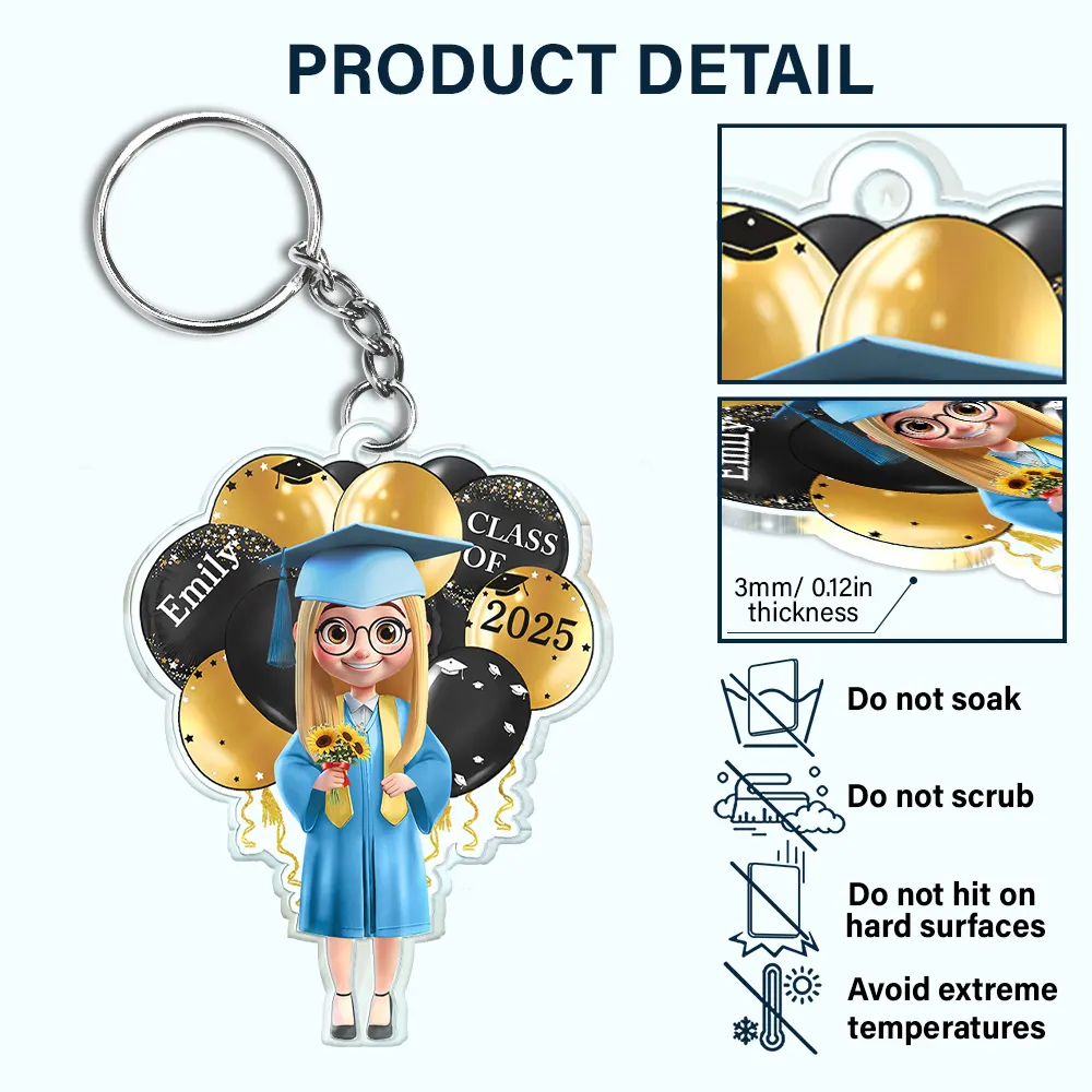 Graduation Celebration Balloons Cute 3D Effect - Personalized Acrylic Keychain - Image 5