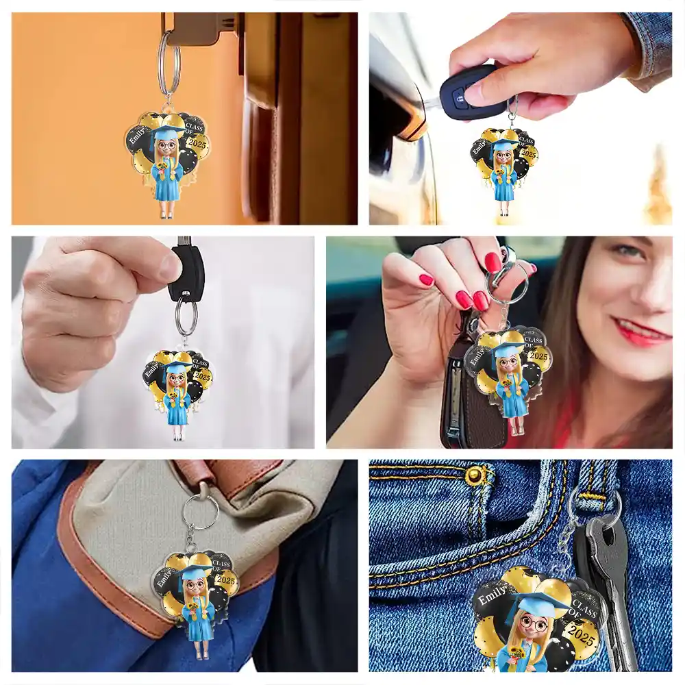 Graduation Celebration Balloons Cute 3D Effect - Personalized Acrylic Keychain - Image 6