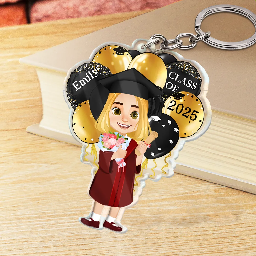 Graduation Celebration Balloons Cute Flat Art - Personalized Acrylic Keychain - Image 2