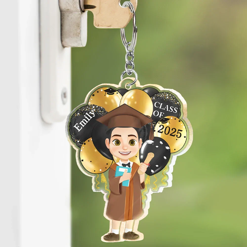Graduation Celebration Balloons Cute Flat Art - Personalized Acrylic Keychain - Image 3