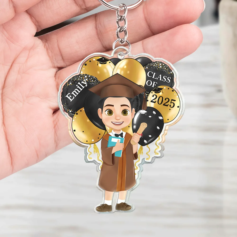 Graduation Celebration Balloons Cute Flat Art - Personalized Acrylic Keychain - Image 4