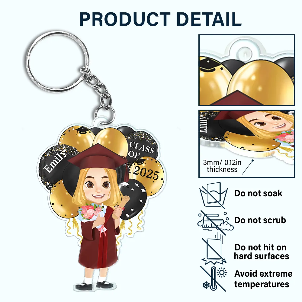 Graduation Celebration Balloons Cute Flat Art - Personalized Acrylic Keychain - Image 5