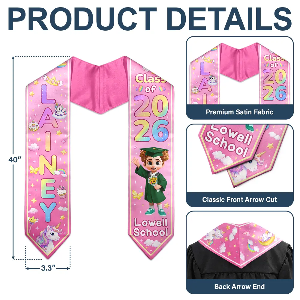 Graduation Kid Dinosaur Unicorn - Personalized Kid Graduation Stole - Image 5