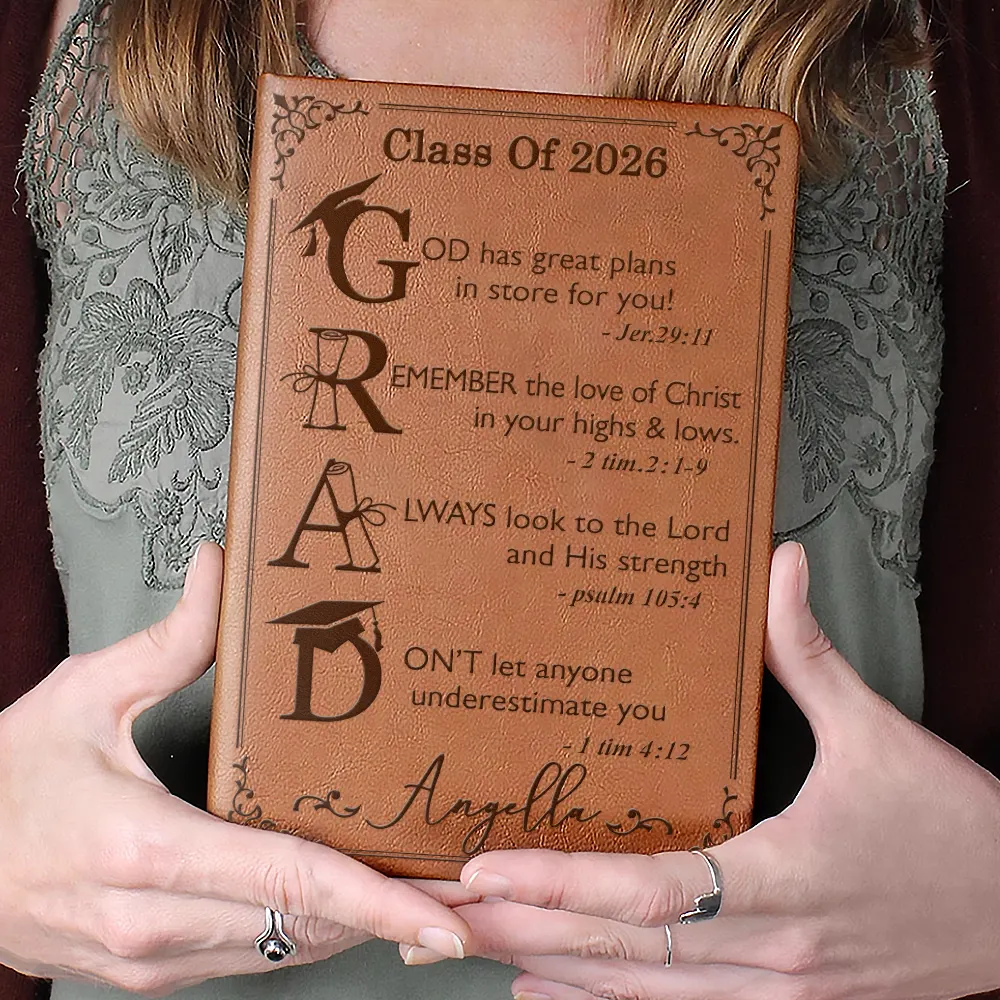 Graduation Motivation God Has Great Plans For You - Personalized Leather Journal - Image 4