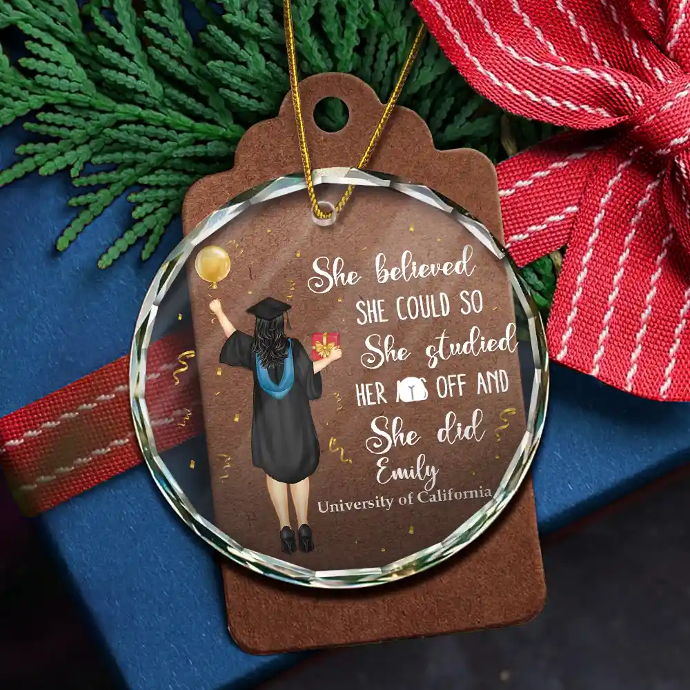 Graduation She Believed She Could - Personalized Circle Glass Ornament - Image 5