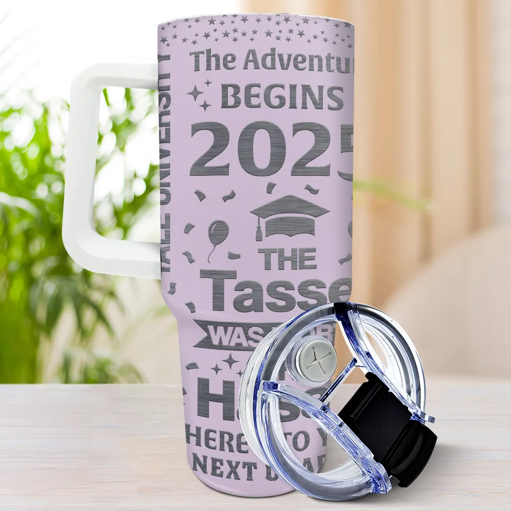 Graduation The Adventure Begins - Personalized 40oz Tumbler With Straw - Image 3