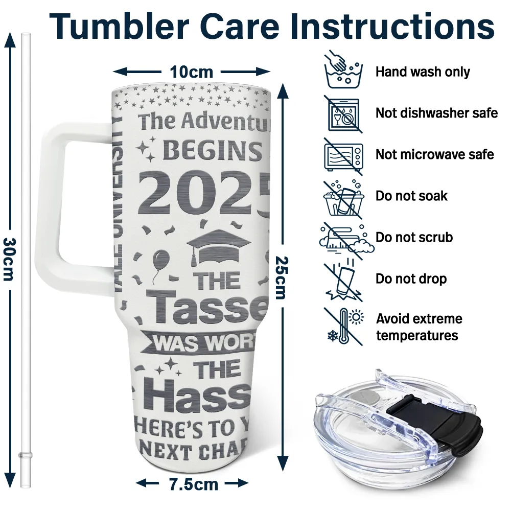 Graduation The Adventure Begins - Personalized 40oz Tumbler With Straw - Image 6
