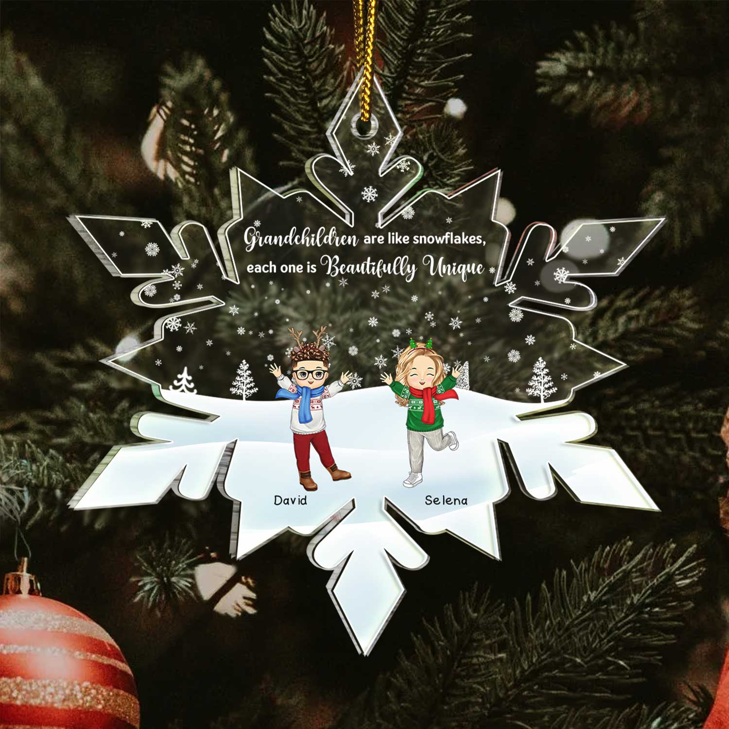Grandchildren Are Like Snowflakes - Christmas Gift For Grandparents, Grandma, Grandpa, Family - Personalized Custom Shaped Acrylic Ornament - Image 3