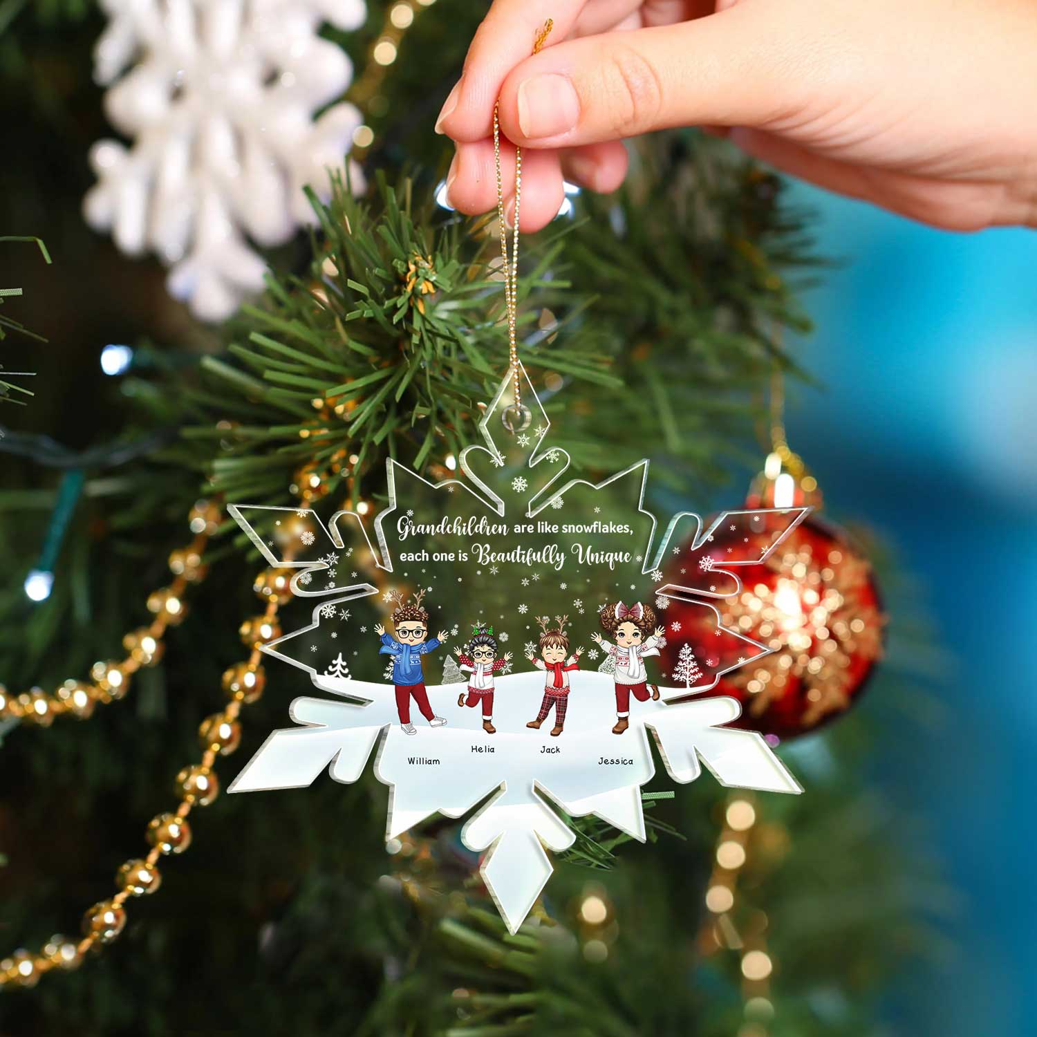 Grandchildren Are Like Snowflakes - Christmas Gift For Grandparents, Grandma, Grandpa, Family - Personalized Custom Shaped Acrylic Ornament - Image 4