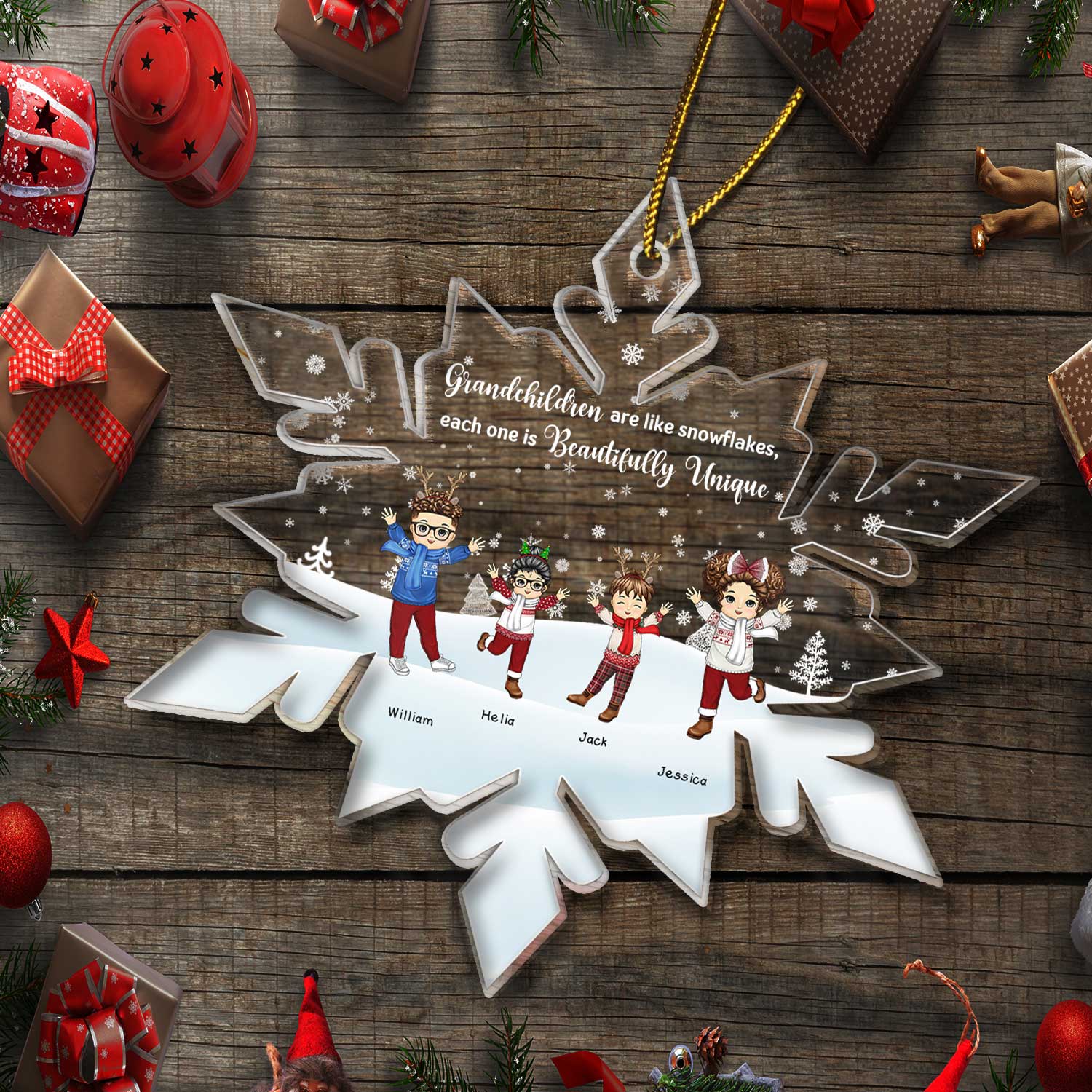Grandchildren Are Like Snowflakes - Christmas Gift For Grandparents, Grandma, Grandpa, Family - Personalized Custom Shaped Acrylic Ornament - Image 5