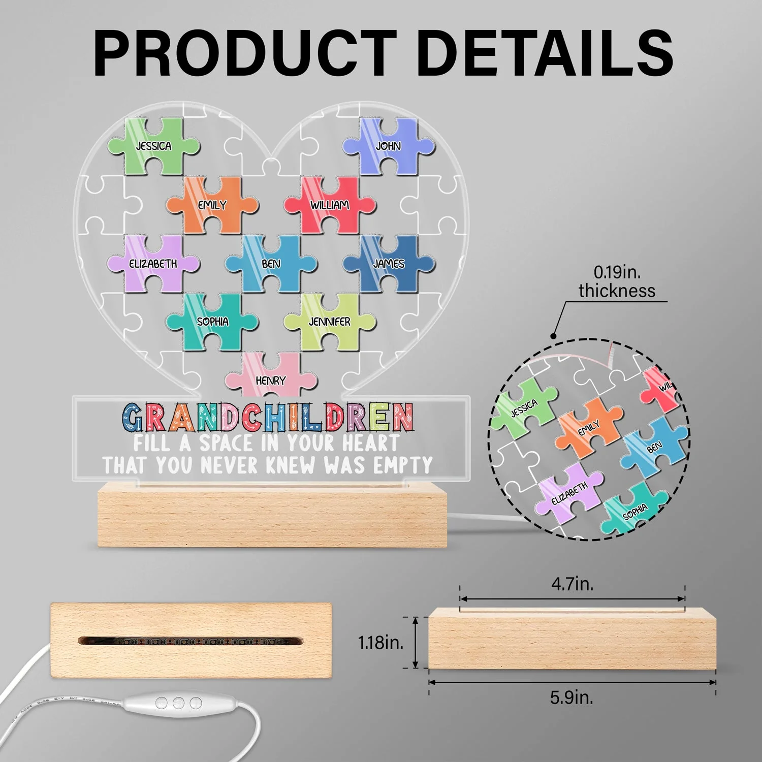Grandchildren Fill A Space In Your Heart Puzzle - Birthday, Loving Gift For Mom, Mother, Mama, Grandma, Grandmother - Personalized Custom 3D Led Light Wooden Base - Image 5