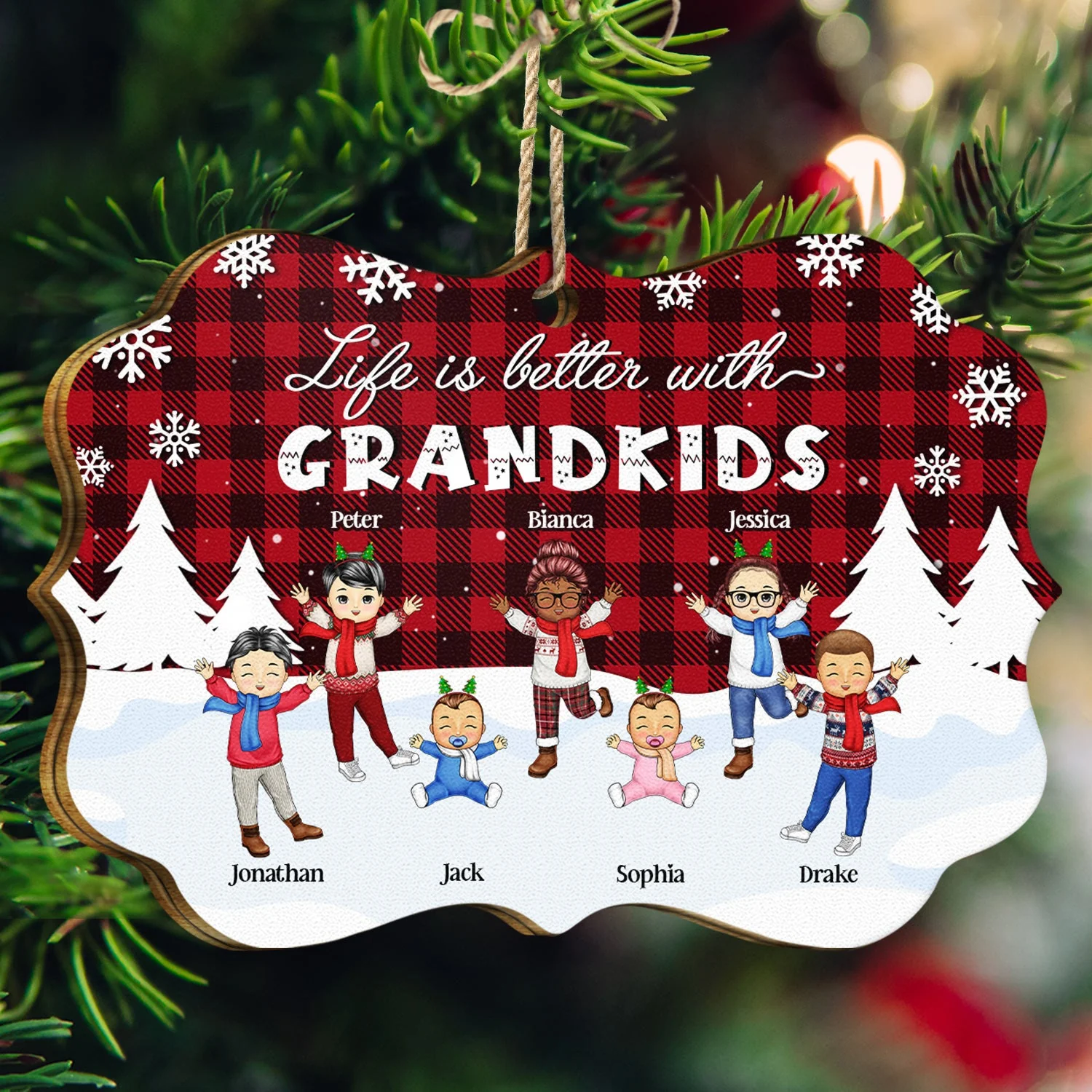 Grandchildren Fill The Space In Your Heat - Christmas Gift For Grandparent - Personalized Medallion Wooden Ornament - Image 3