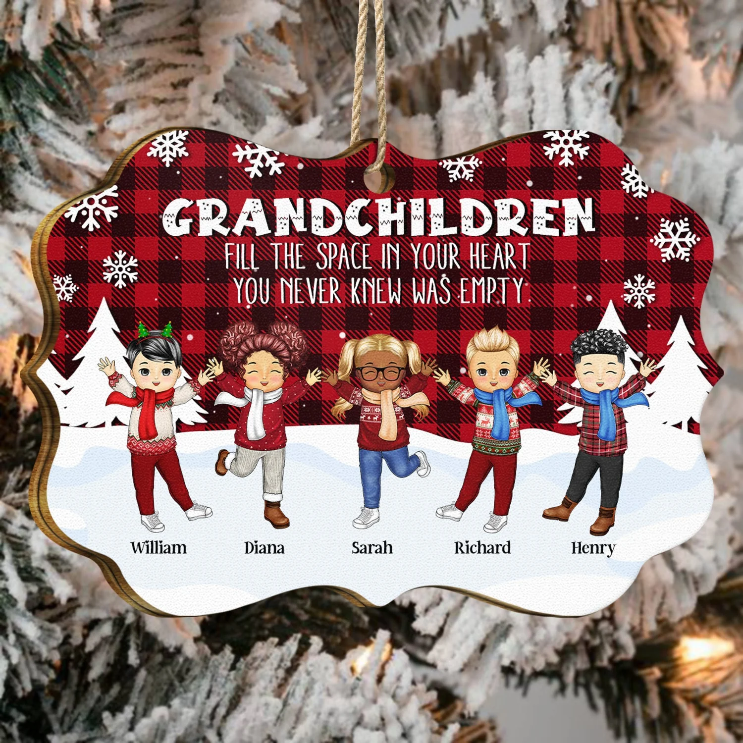 Grandchildren Fill The Space In Your Heat - Christmas Gift For Grandparent - Personalized Medallion Wooden Ornament - Image 4