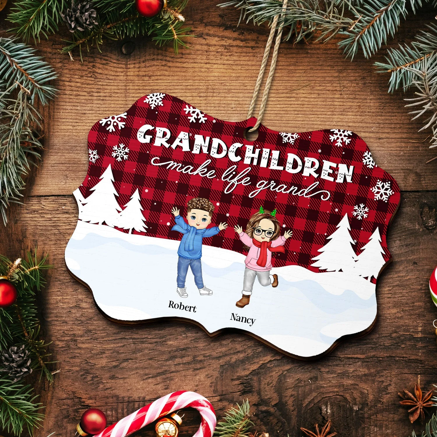 Grandchildren Fill The Space In Your Heat - Christmas Gift For Grandparent - Personalized Medallion Wooden Ornament - Image 5