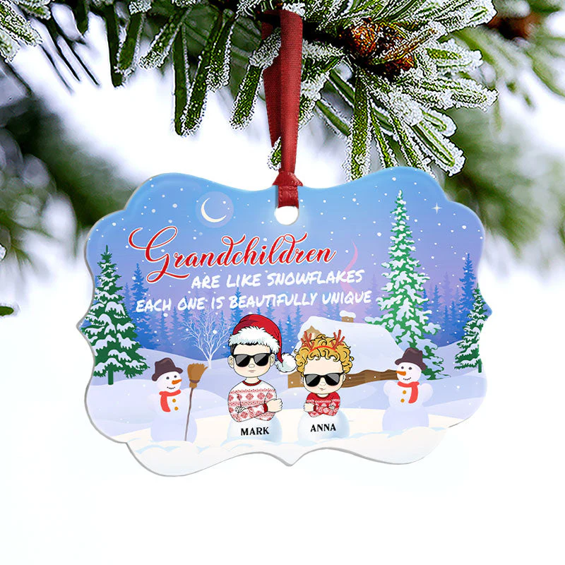 Grandchildren Like Snowflakes - Christmas Gift For Grandparent - Personalized Custom Aluminum Ornament - Image 3