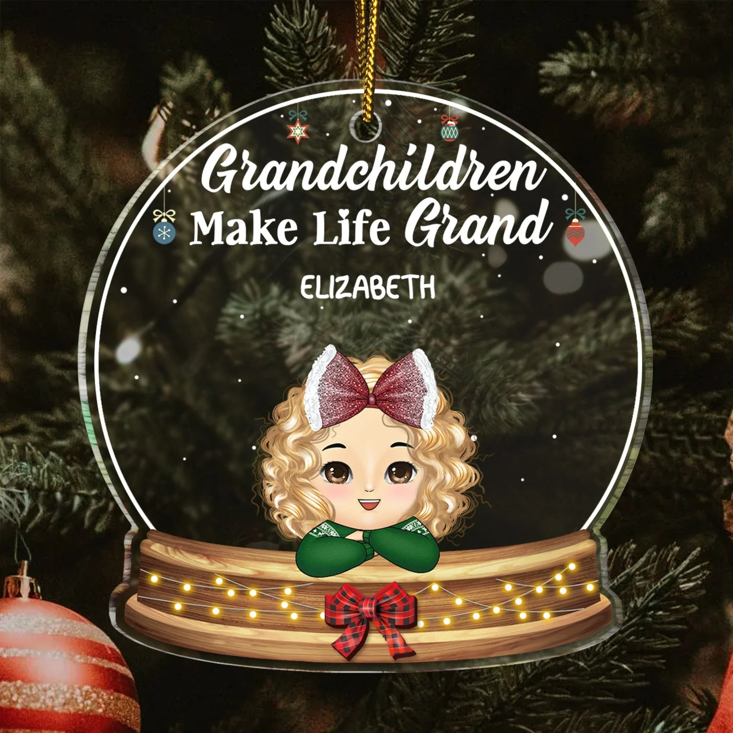 Grandchildren Make Life Grand - Christmas, Loving Gift For Grandpa, Grandma, Grandparents - Personalized Custom Shaped Acrylic Ornament - Image 3