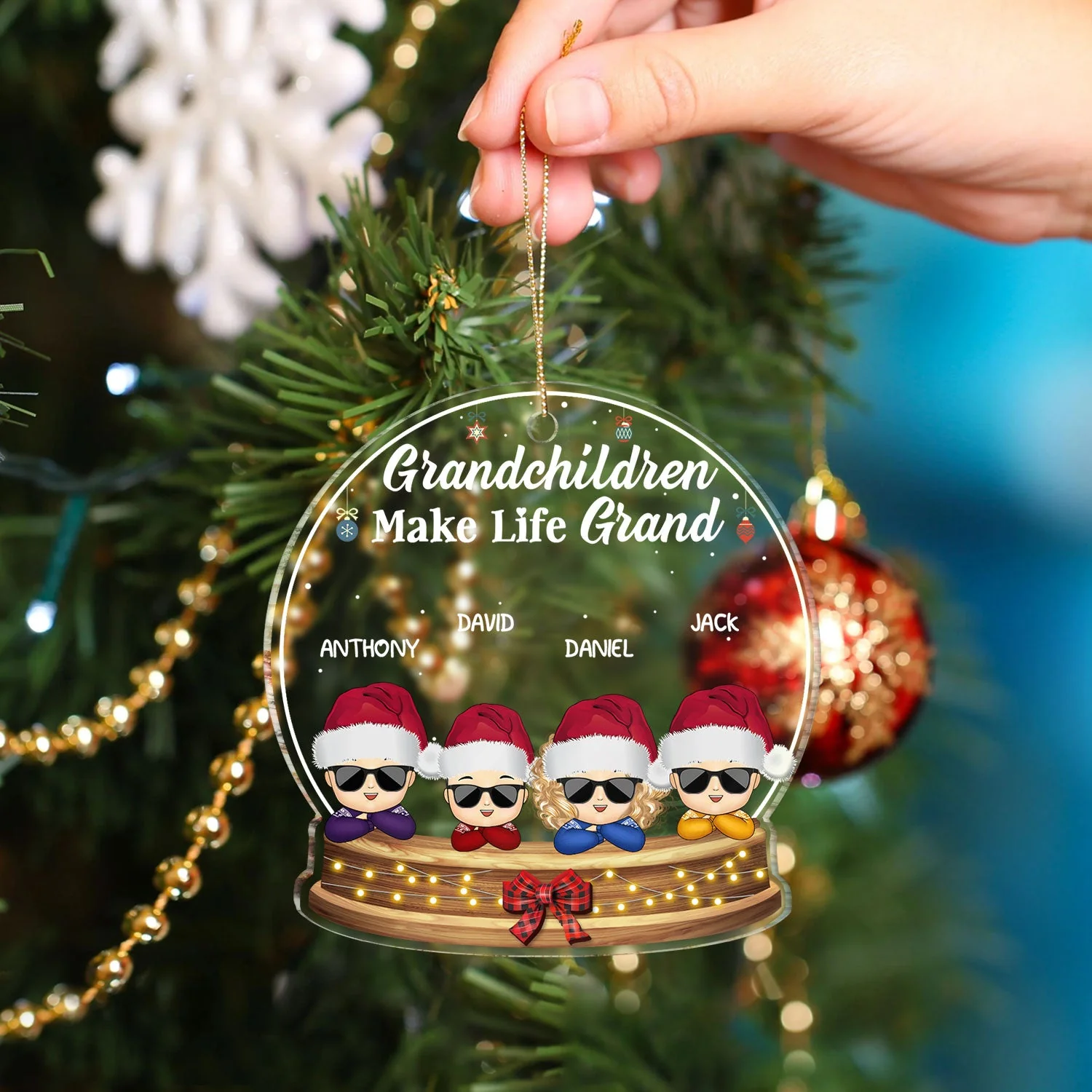 Grandchildren Make Life Grand - Christmas, Loving Gift For Grandpa, Grandma, Grandparents - Personalized Custom Shaped Acrylic Ornament - Image 4