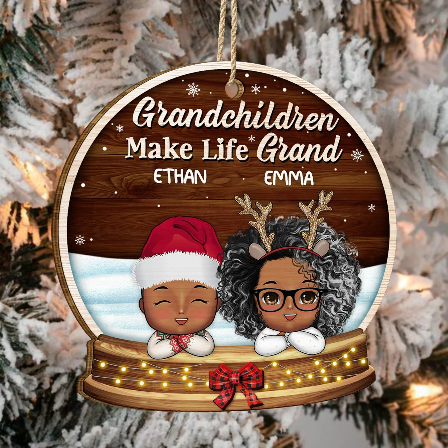 Grandchildren Make Life Grand - Christmas, Loving Gift For Grandpa, Grandma, Grandparents - Personalized Custom Shaped Wooden Ornament - Image 4