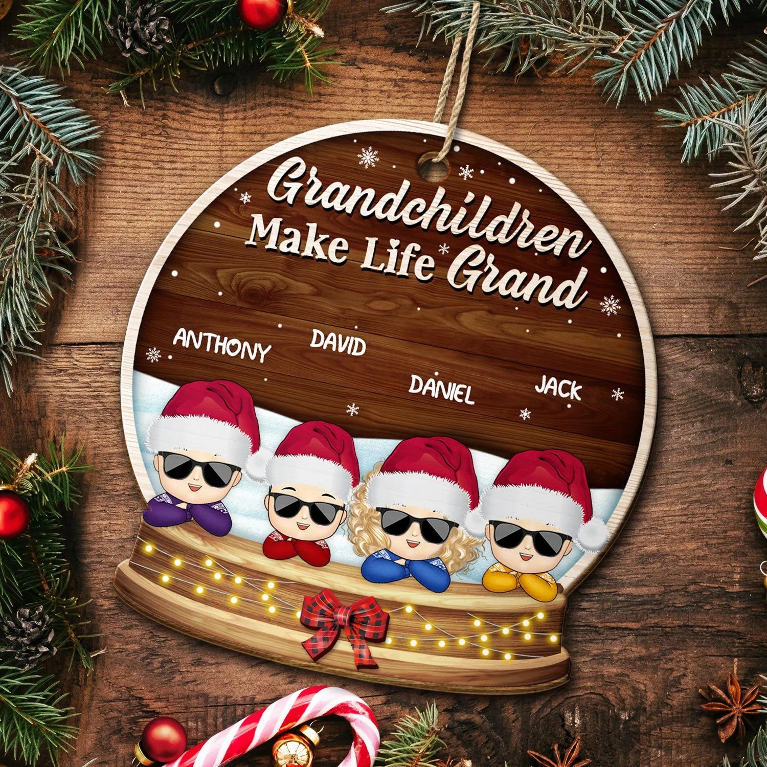 Grandchildren Make Life Grand - Christmas, Loving Gift For Grandpa, Grandma, Grandparents - Personalized Custom Shaped Wooden Ornament - Image 5