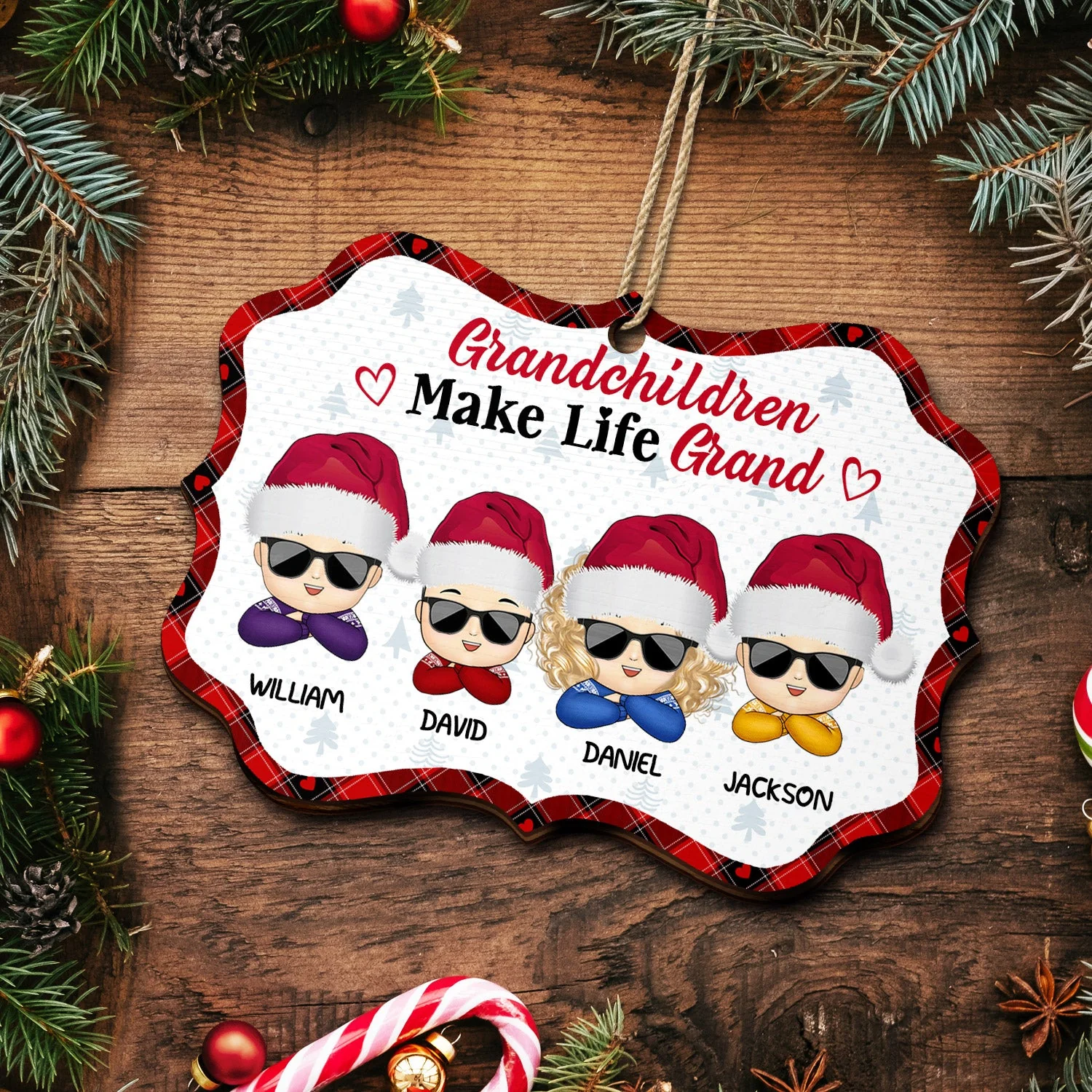 Grandchildren Make Life Grand - Christmas, Loving Gift For Grandpa, Grandma, Grandparents - Personalized Medallion Wooden Ornament - Image 5