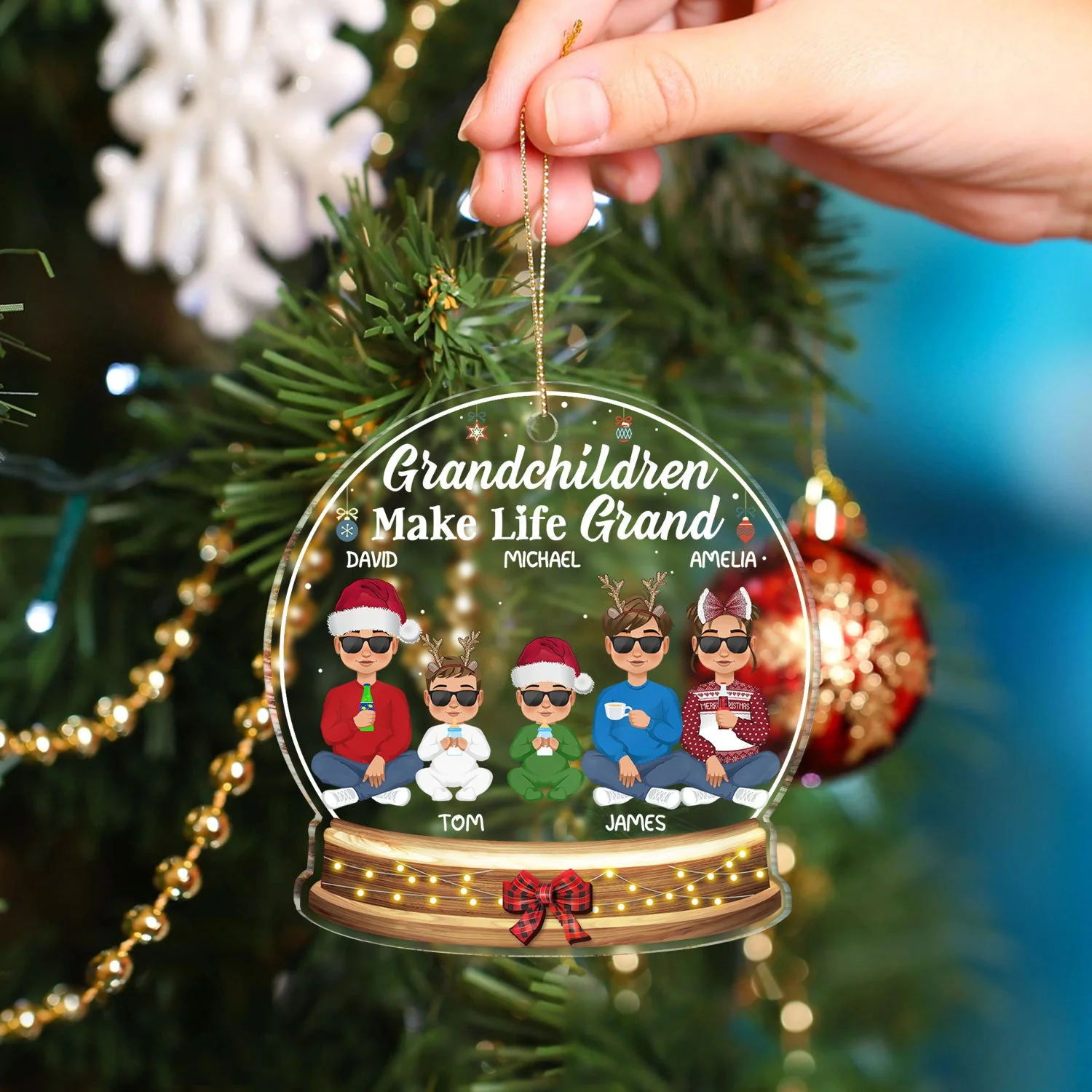 Grandchildren Make Life Grand Flat Art - Christmas, Loving Gift For Grandpa, Grandma, Grandparents - Personalized Custom Shaped Acrylic Ornament - Image 4