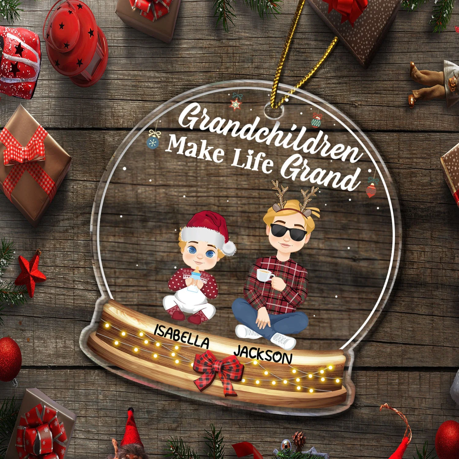 Grandchildren Make Life Grand Flat Art - Christmas, Loving Gift For Grandpa, Grandma, Grandparents - Personalized Custom Shaped Acrylic Ornament - Image 5