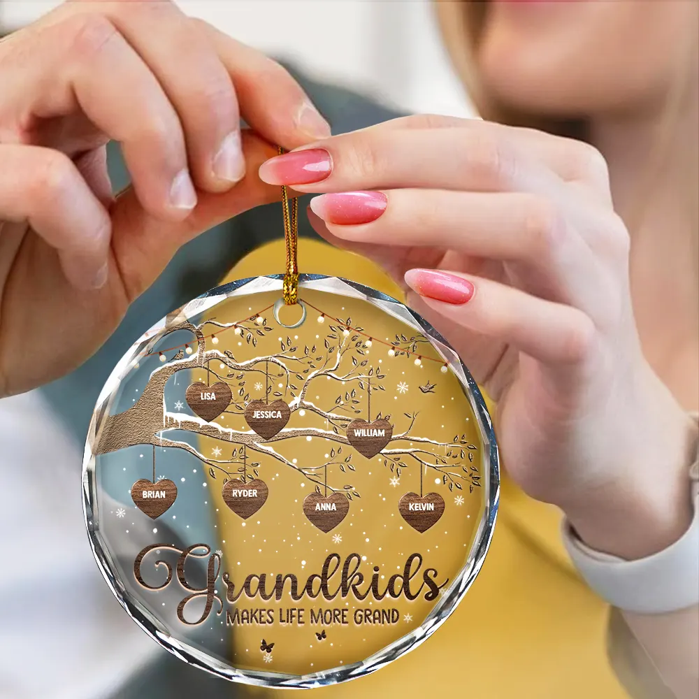 Grandchildren Make Life More Grand - Personalized Circle Glass Ornament - Image 4