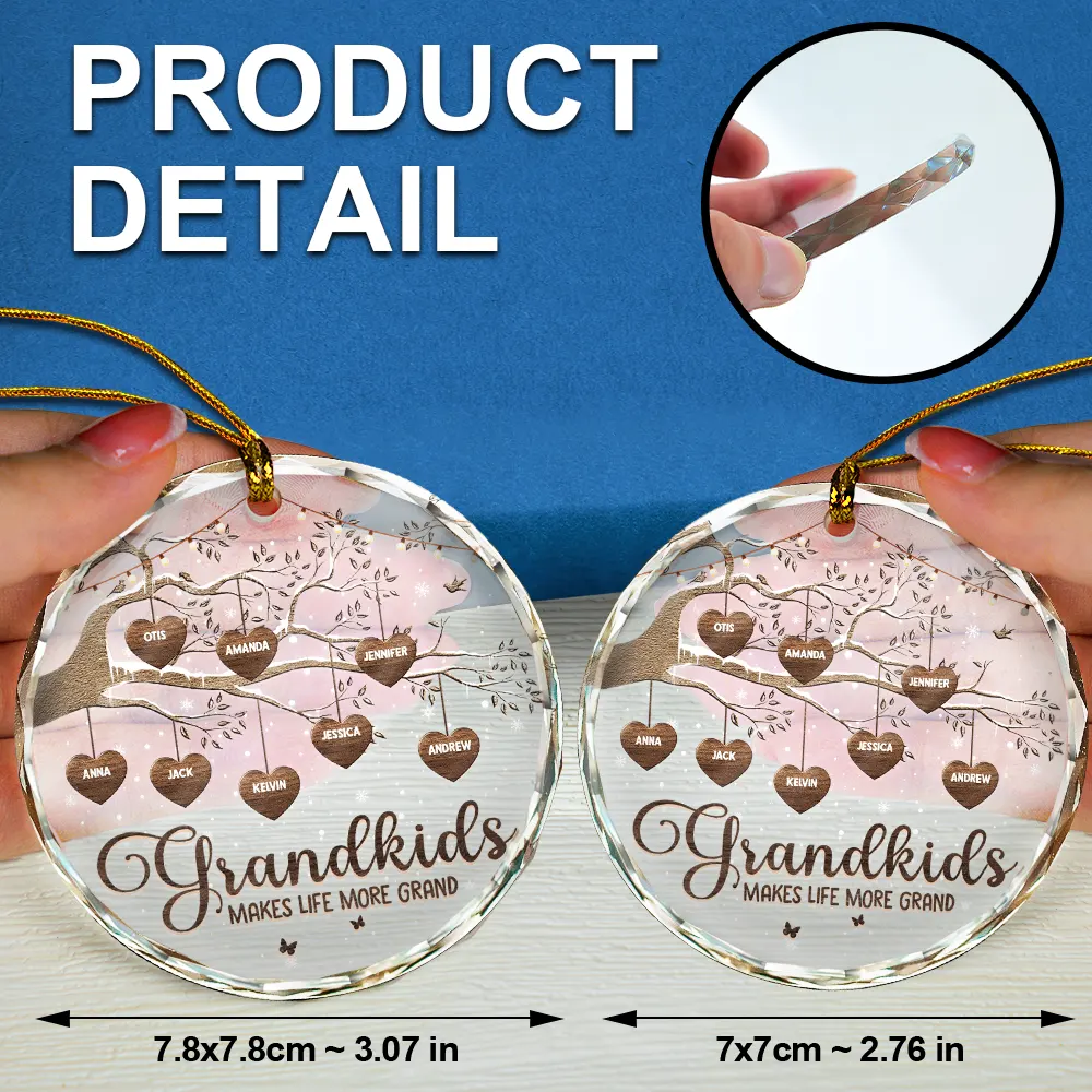 Grandchildren Make Life More Grand - Personalized Circle Glass Ornament - Image 6