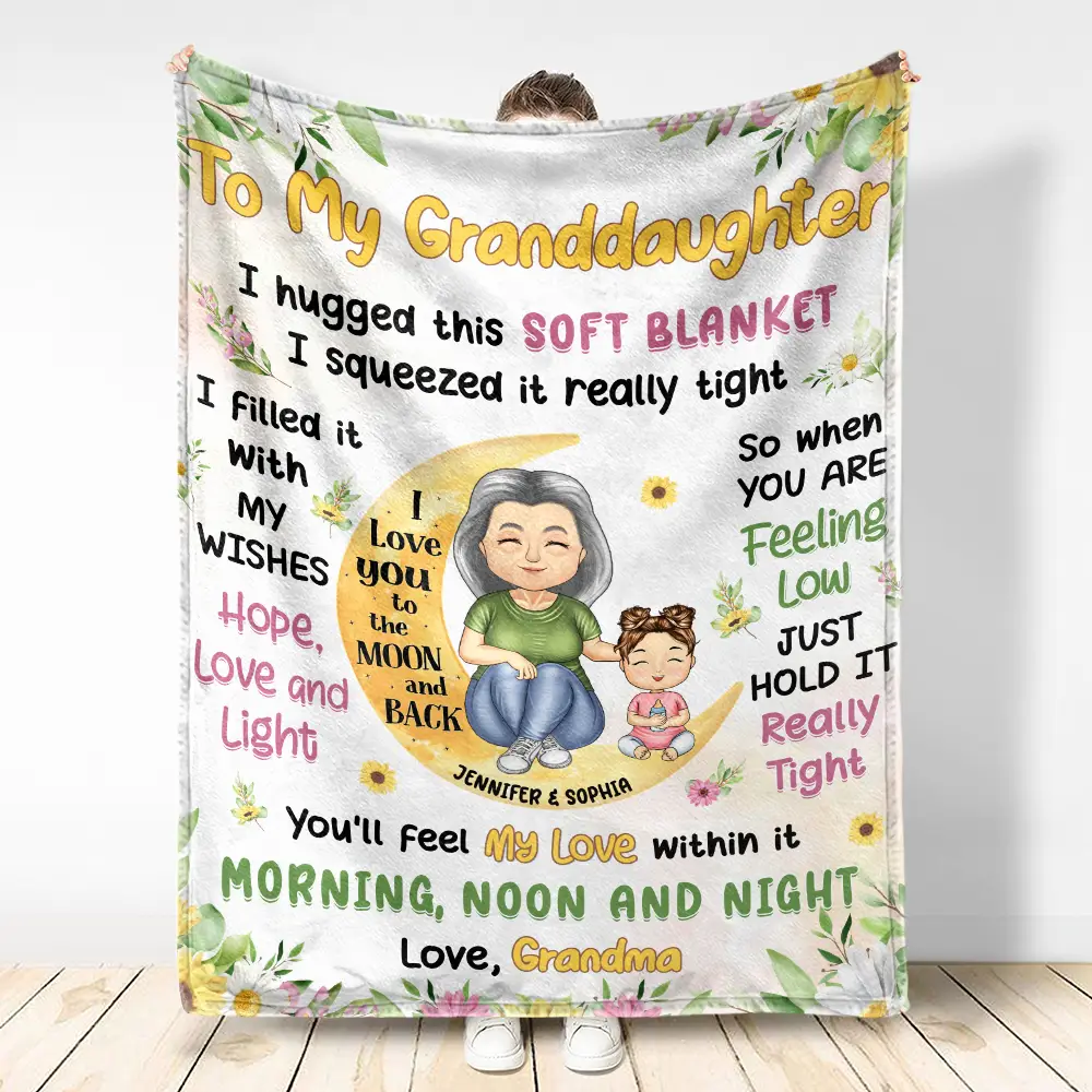 Granddaughter Grandson Hug This Soft Blanket - Personalized Fleece Blanket, Sherpa Blanket - Image 3