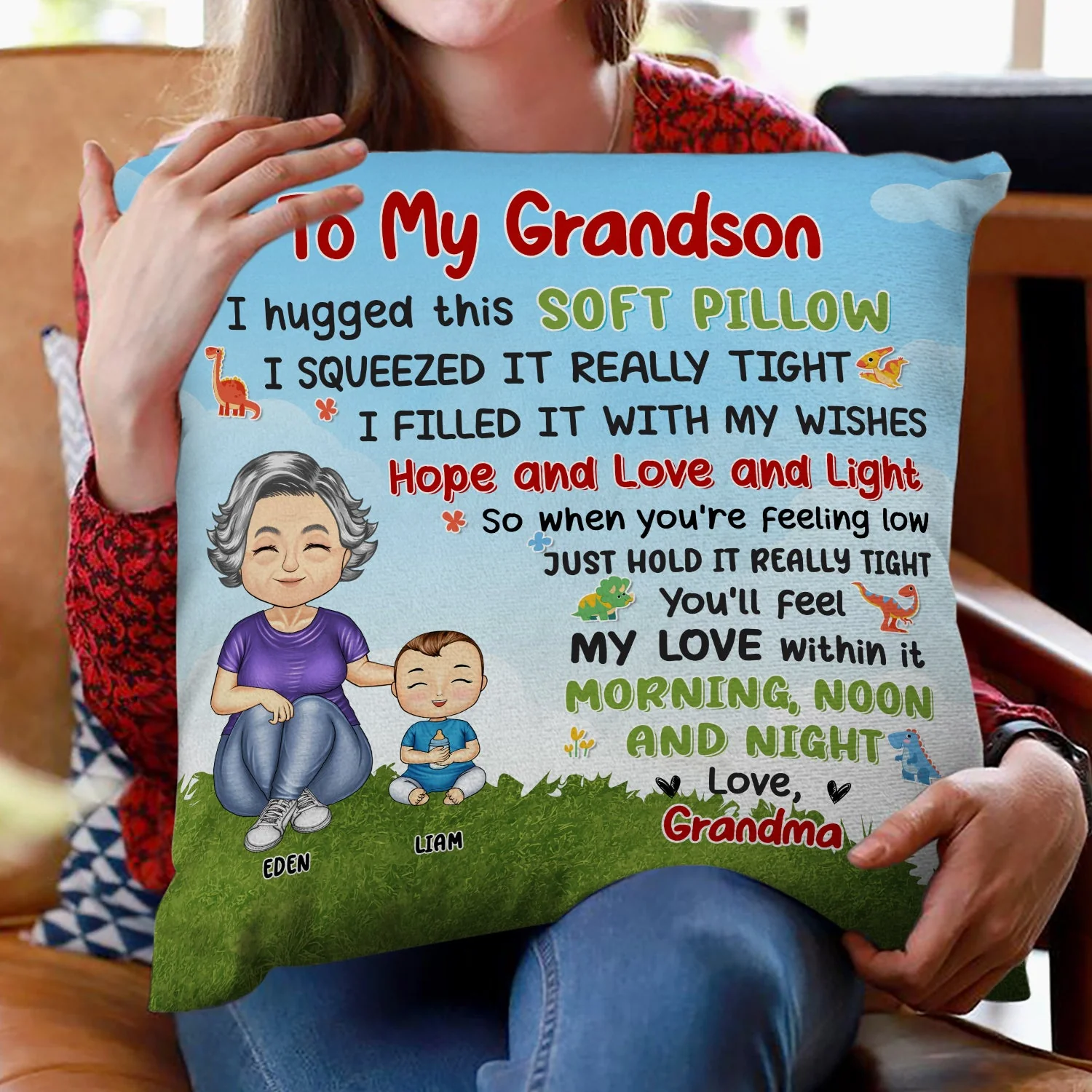 Grandma Mother Hugged This Soft Pillow - Gift For Granddaughter, Grandson, Kids - Personalized Pillow - Image 2