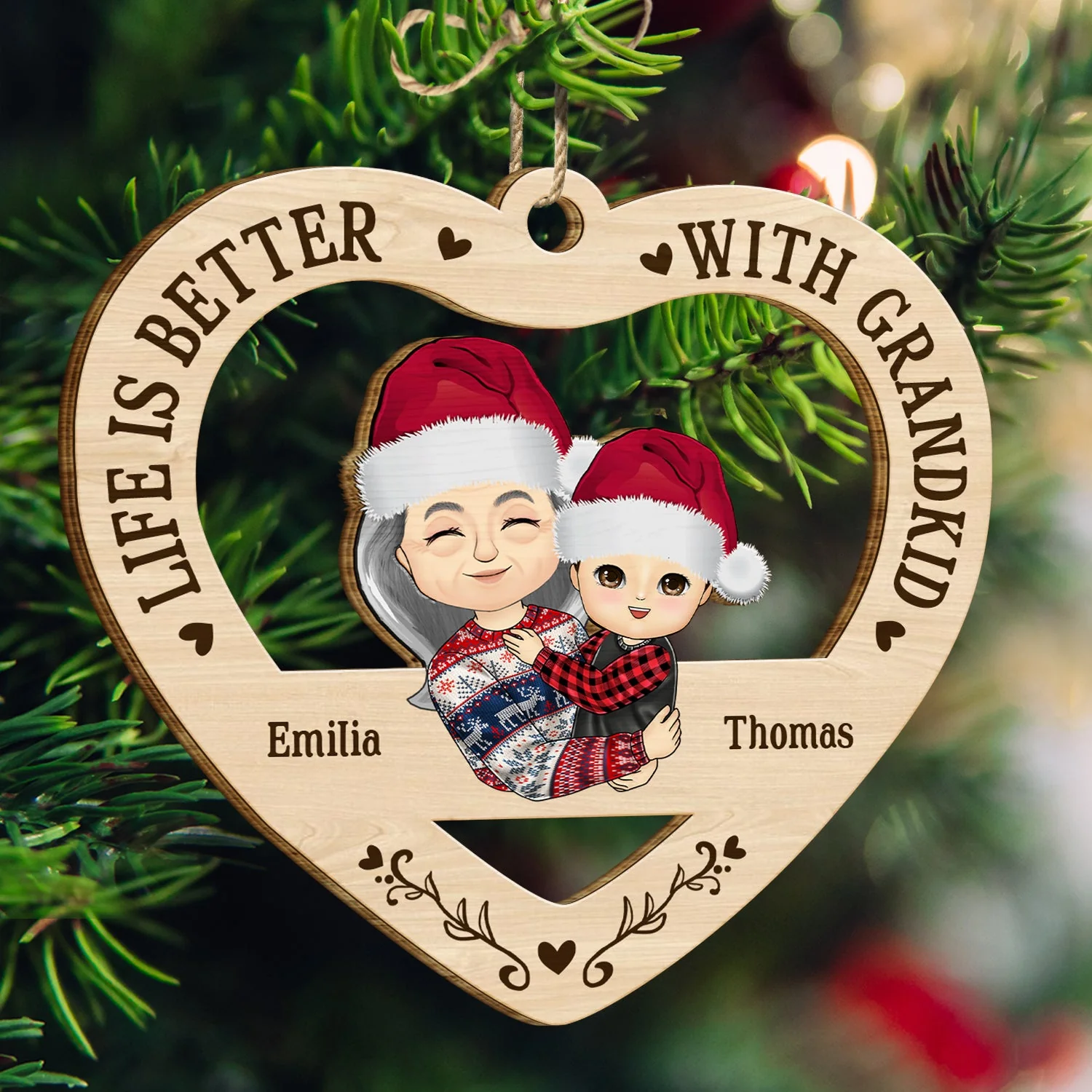 Grandkid I Love You Forever & Always - Christmas Gift For Grandma, Grandpa - Personalized Wooden Cutout Ornament - Image 3