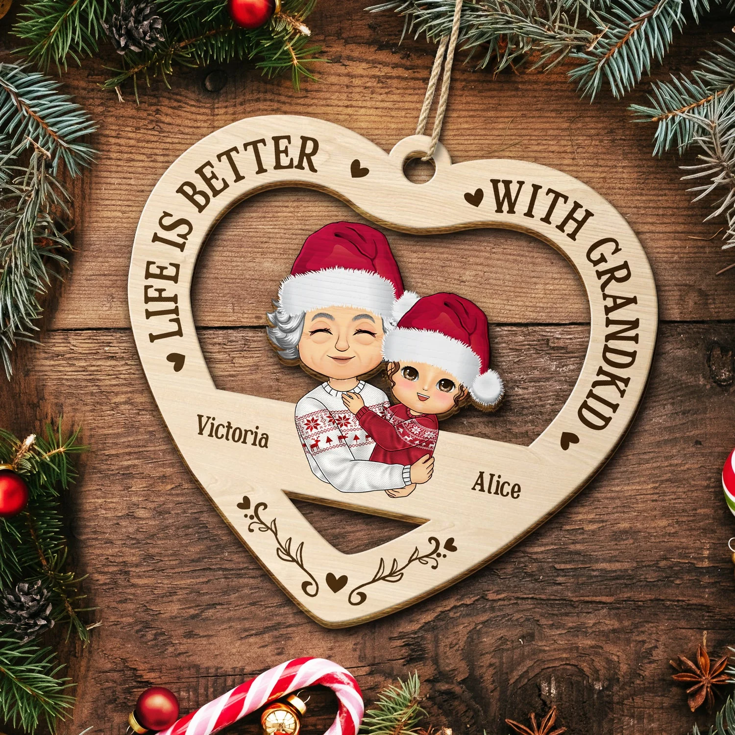 Grandkid I Love You Forever & Always - Christmas Gift For Grandma, Grandpa - Personalized Wooden Cutout Ornament - Image 5