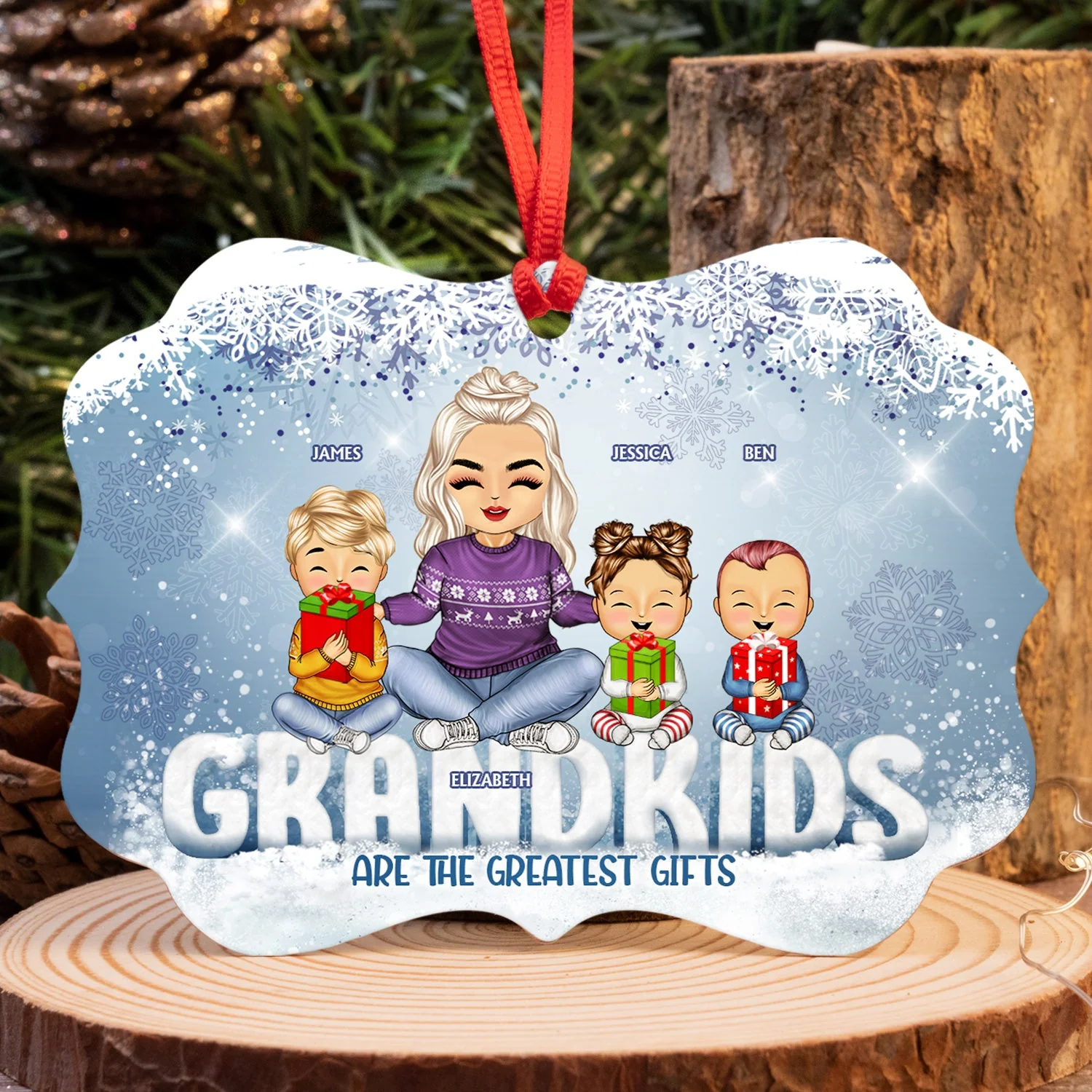 Grandkids Are The Greatest Gifts - Christmas Gift For Grandma - Personalized Custom Aluminum Ornament - Image 4