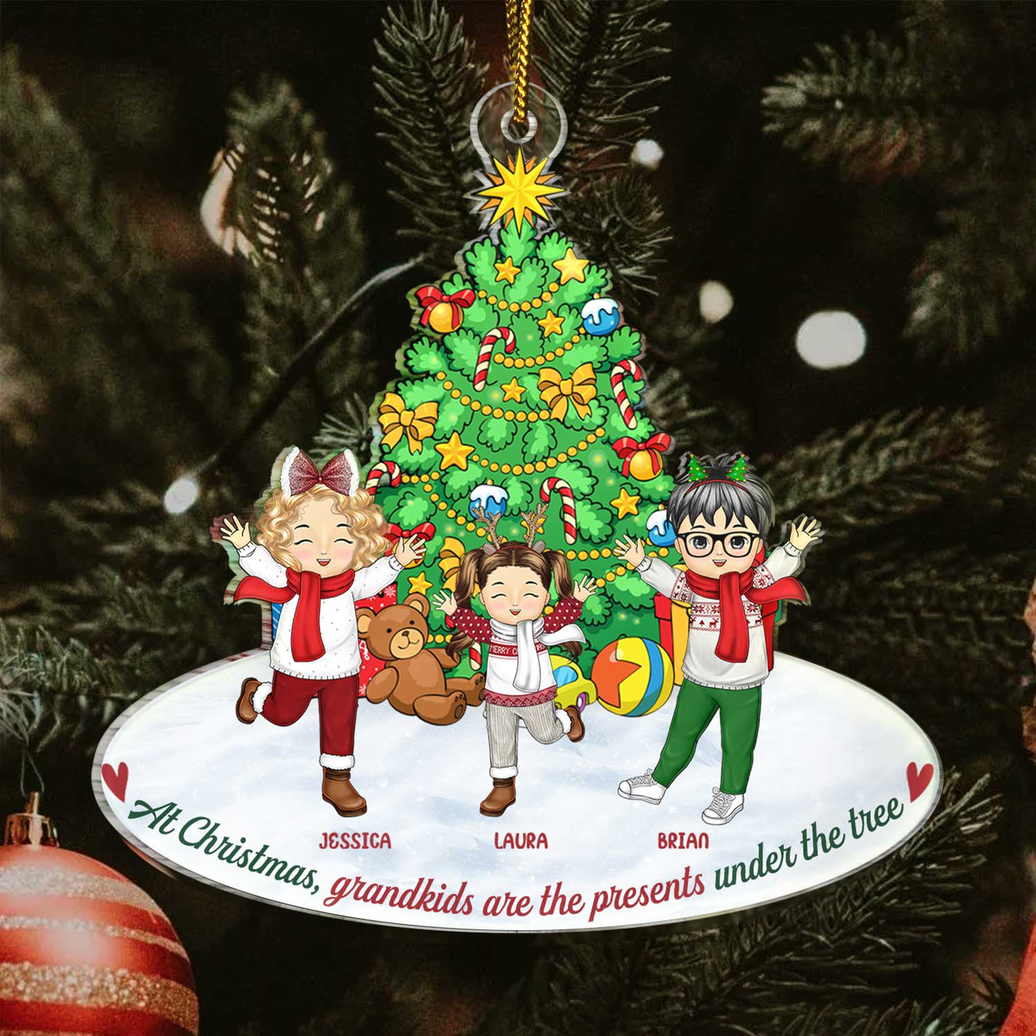Grandkids Are The Presents Under The Tree - Christmas Gift For Family, Grandparents - Personalized Cutout Acrylic Ornament - Image 3