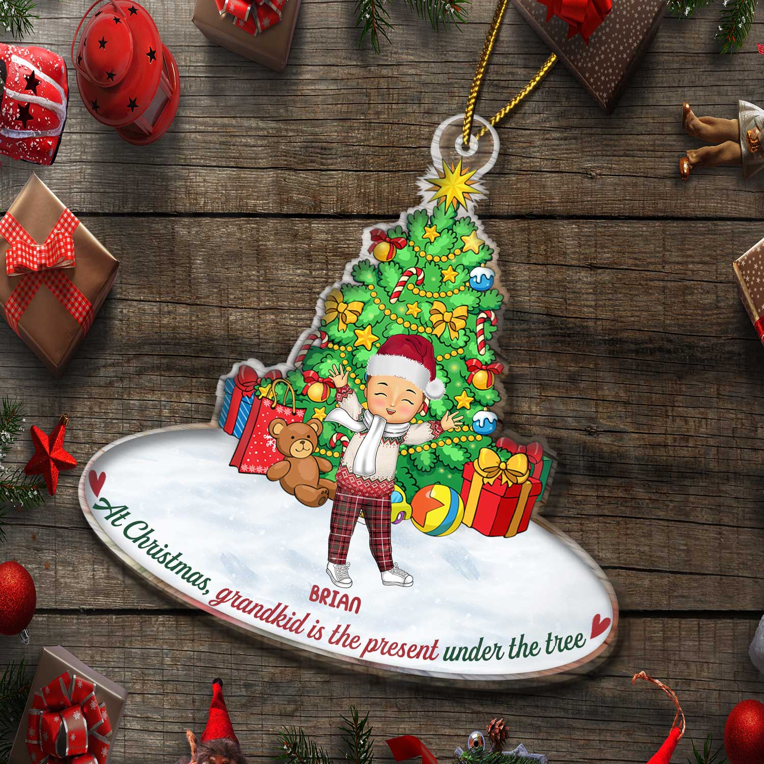 Grandkids Are The Presents Under The Tree - Christmas Gift For Family, Grandparents - Personalized Cutout Acrylic Ornament - Image 6