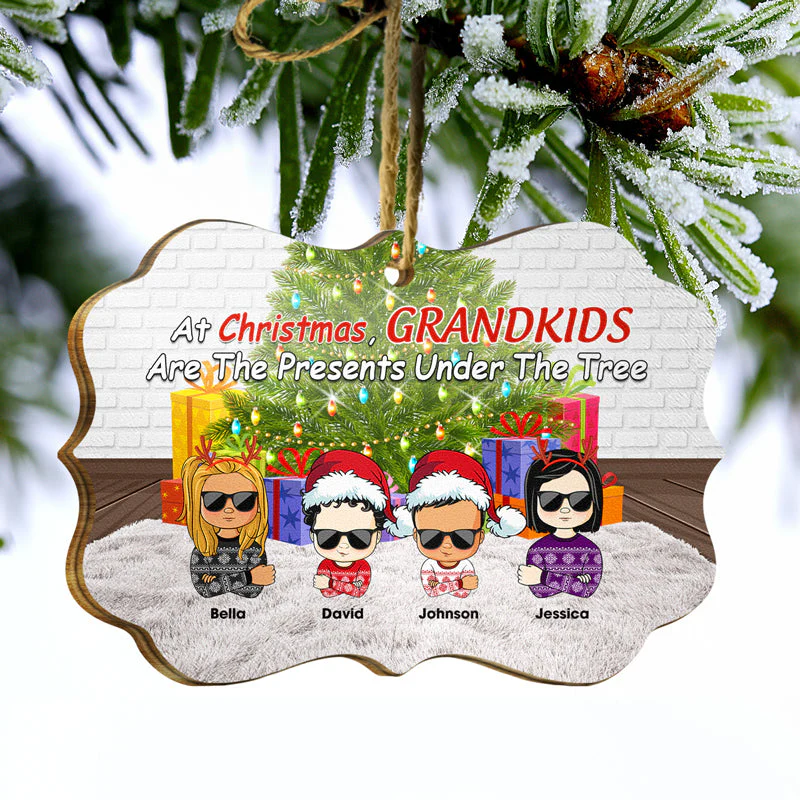 Grandkids Are The Presents Under The Tree - Christmas Gift For Family - Personalized Wooden Ornament - Image 3