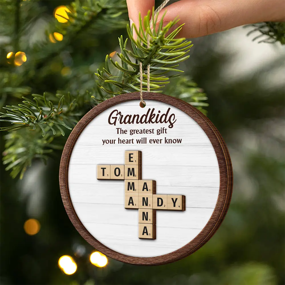 Grandkids Christmas Crossword Scrabble - Personalized 2-Layered Wooden Ornament - Image 3