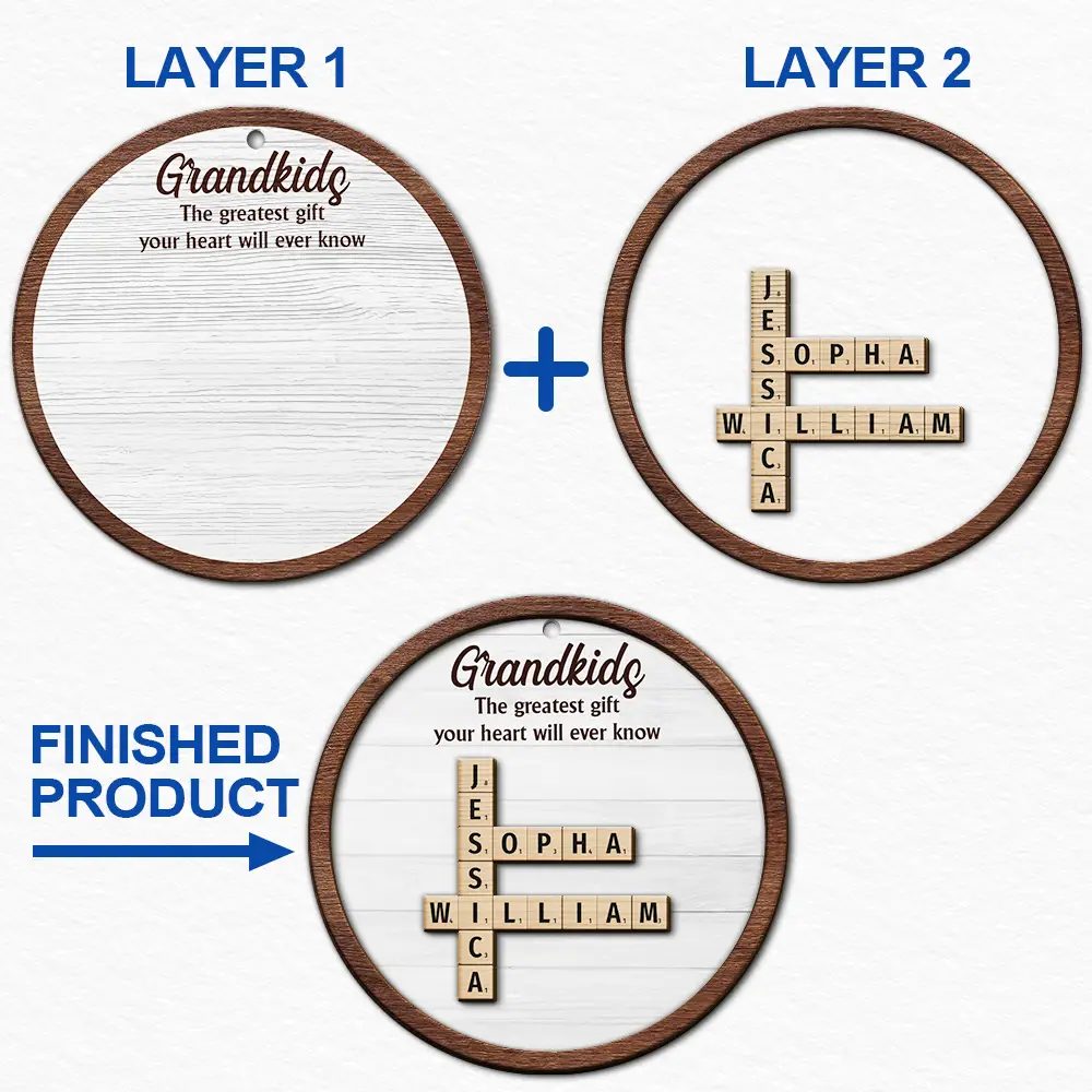 Grandkids Christmas Crossword Scrabble - Personalized 2-Layered Wooden Ornament - Image 7