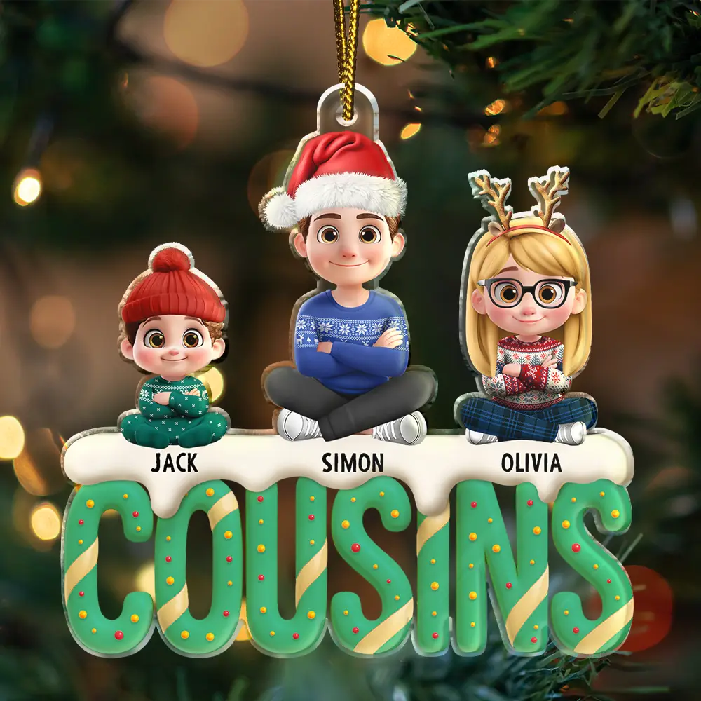 Grandkids Christmas Tree Cake 3D Effect - Personalized Custom Shaped Acrylic Ornament - Image 3