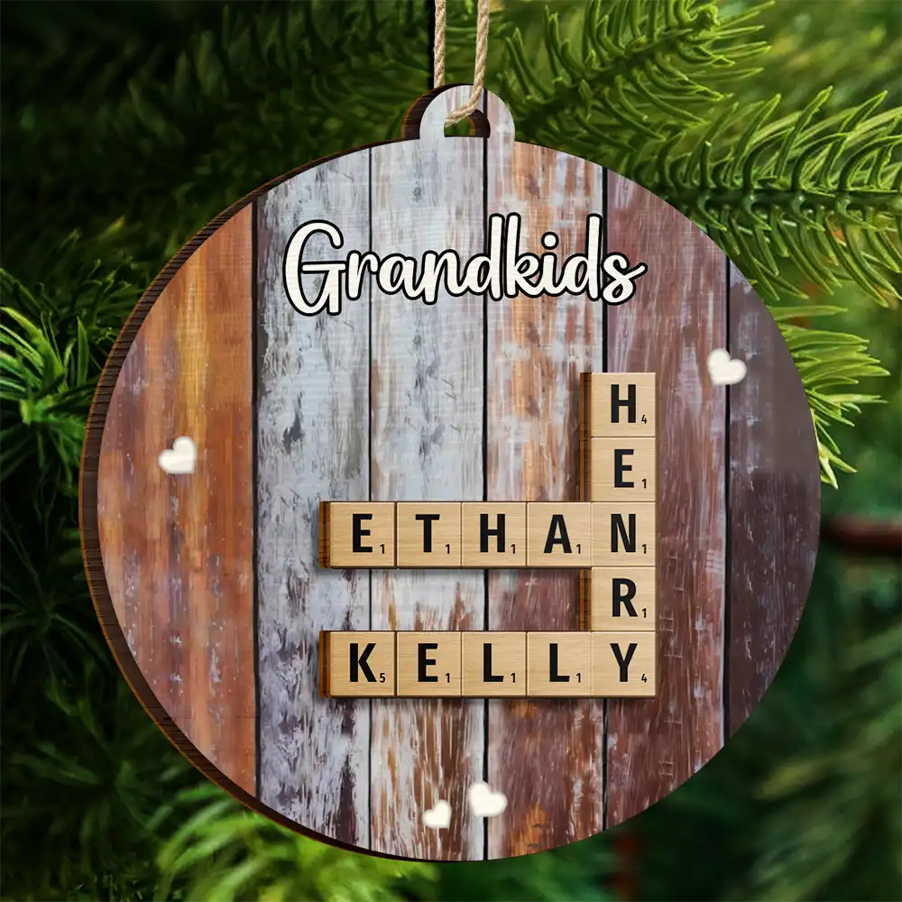 Grandkids Crossword Scrabble - Personalized 2-Layered Wooden Ornament - Image 5