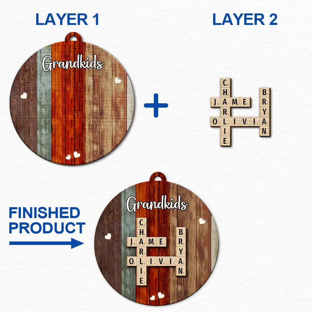 Grandkids Crossword Scrabble - Personalized 2-Layered Wooden Ornament - Image 7