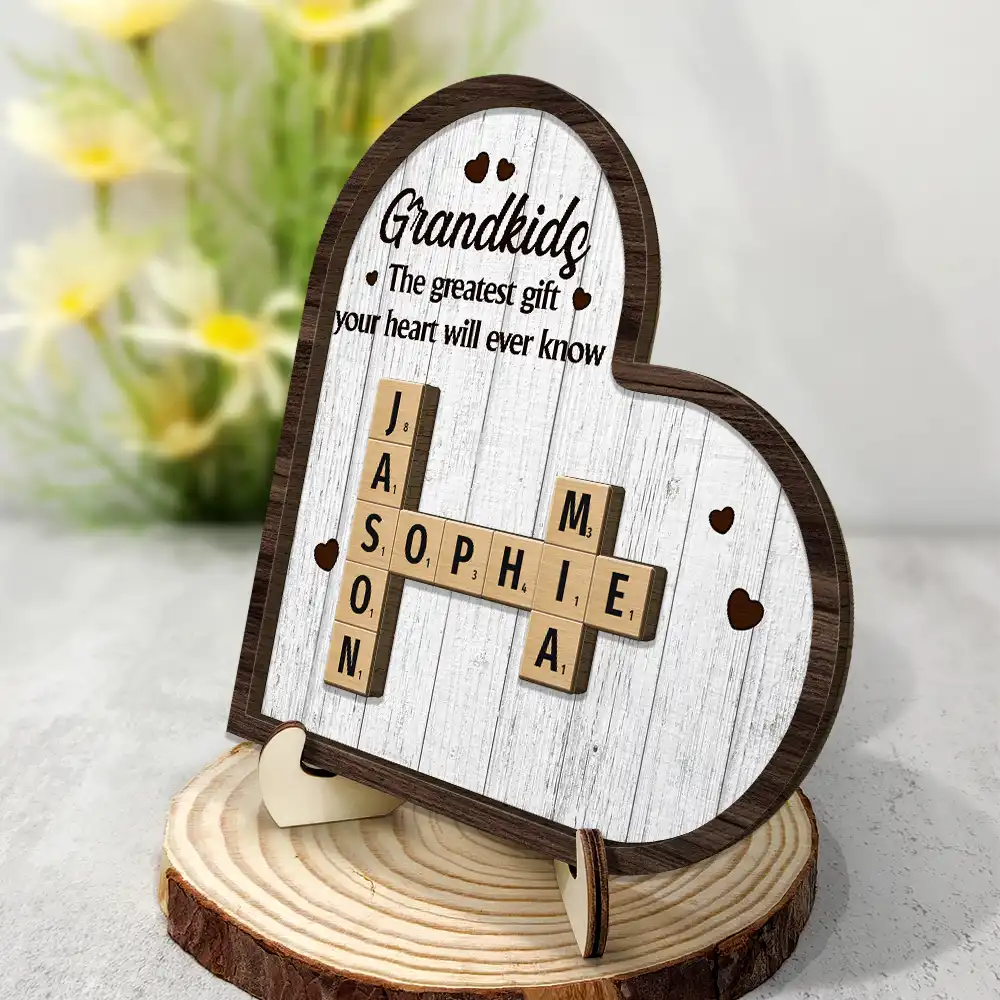 Grandkids Crossword Scrabble - Personalized 2-Layered Wooden Plaque With Stand - Image 3
