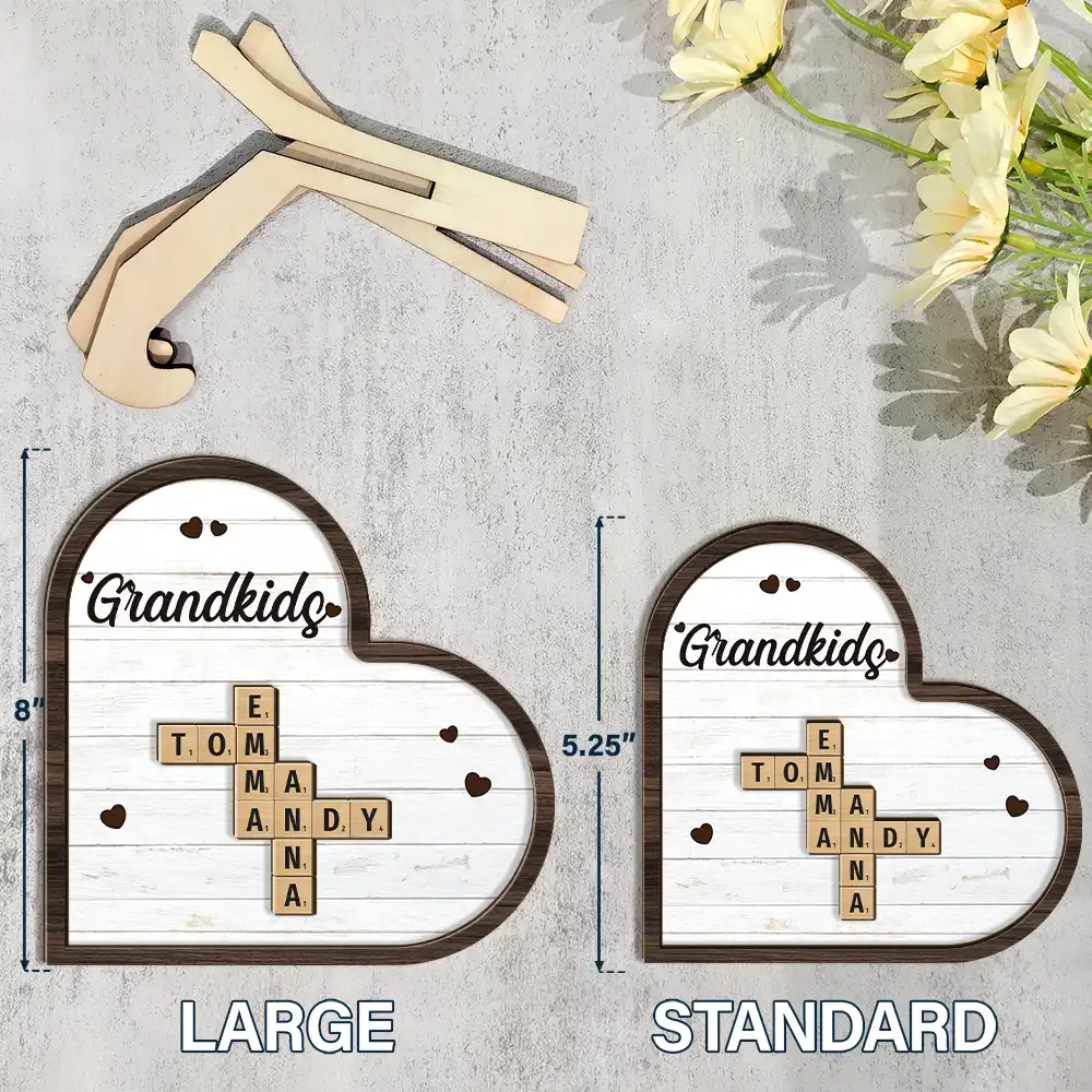 Grandkids Crossword Scrabble - Personalized 2-Layered Wooden Plaque With Stand - Image 5