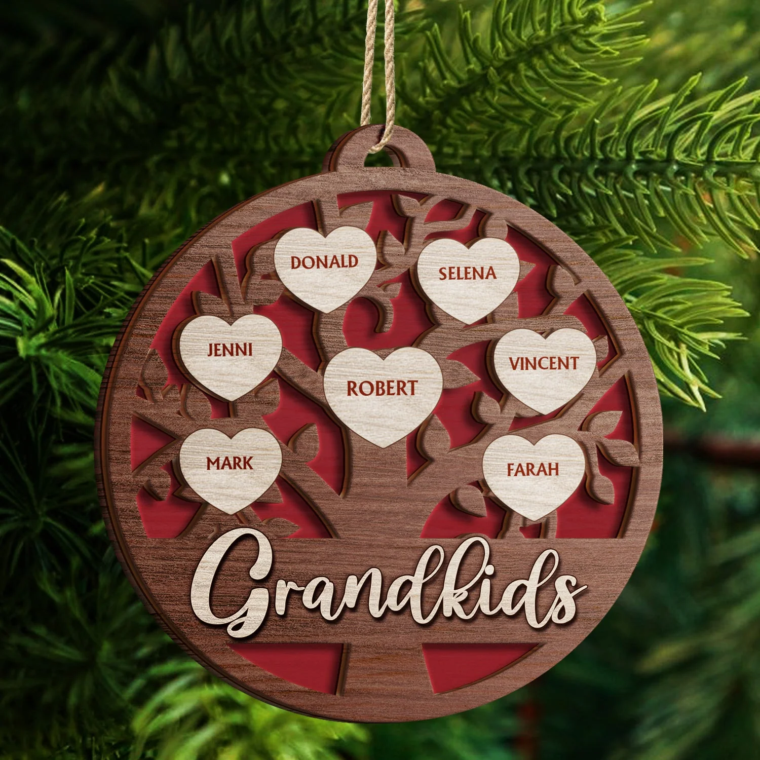 Grandkids Family Tree - Christmas Gifts For Grandparents, Grandkids, Family - Personalized 2-Layered Wooden Ornament - Image 4