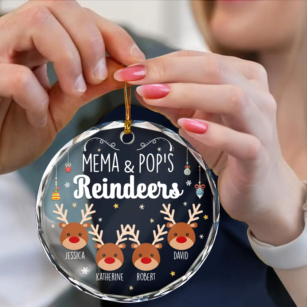 Grandkids Grandma Grandpa Mom Dad Reindeer - Personalized Circle Glass Ornament - Image 4
